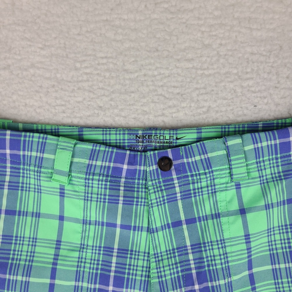 Nike Shorts Boys XL Blue Green Plaid 11" Dri Fit Tour Performance Golf Chino - Picture 3 of 14